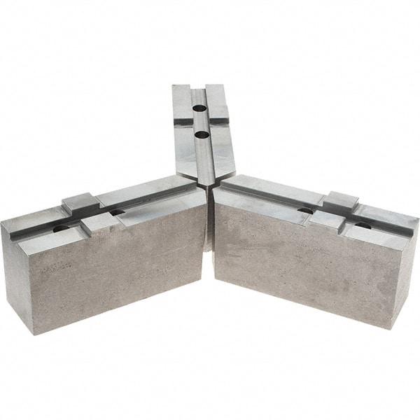 Abbott Workholding Products - Tongue & Groove Attachment, Square Soft Lathe Chuck Jaw - 3 Jaws, Steel, 2.3622" Btw Mount Hole Ctrs, 8-1/4" Long x 2-1/2" Wide x 4" High, 0.7087" Groove, 0.6299" & 16mm Fastener - Americas Industrial Supply