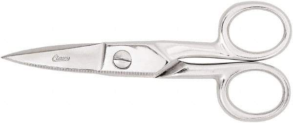 Clauss - 2" LOC, 5-1/4" OAL Chrome Plated Straight Scissors - Steel Straight Handle, For Paper, Fabric - Americas Industrial Supply