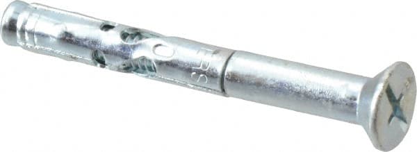 Powers Fasteners - 1/4" Diam, 1/4" Drill, 2" OAL, Sleeve Concrete Anchor - 1018 Steel, Flat Head, Combination Slotted/Phillips Drive - Americas Industrial Supply