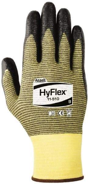 Ansell - Size XS (6), ANSI Cut Lvl 2, Abrasion Lvl 3, Nitrile Coated Cut Resistant Gloves - Palm & Fingers Coated, Kevlar Lining, Knit Wrist, Black/Yellow, Paired - Americas Industrial Supply