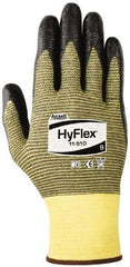 Ansell - Size XS (6), ANSI Cut Lvl 2, Abrasion Lvl 3, Nitrile Coated Cut Resistant Gloves - Palm & Fingers Coated, Kevlar Lining, Knit Wrist, Black/Yellow, Paired - Americas Industrial Supply