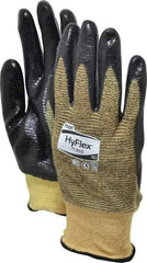 Ansell - Size XL (10), ANSI Cut Lvl 2, Abrasion Lvl 3, Nitrile Coated Cut Resistant Gloves - Palm & Fingers Coated, Kevlar Lining, Knit Wrist, Black/Yellow, Paired - Americas Industrial Supply