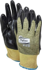 Ansell - Size 2XL (11), ANSI Cut Lvl 2, Abrasion Lvl 3, Nitrile Coated Cut Resistant Gloves - Palm & Fingers Coated, Kevlar Lining, Knit Wrist, Black/Yellow, Paired - Americas Industrial Supply