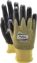 Ansell - Size M (8), ANSI Cut Lvl 2, Abrasion Lvl 3, Nitrile Coated Cut Resistant Gloves - Palm & Fingers Coated, Kevlar Lining, Knit Wrist, Black/Yellow, Paired - Americas Industrial Supply