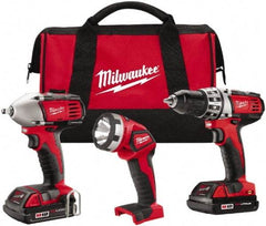 Milwaukee Tool - 18 Volt Cordless Tool Combination Kit - Includes 1/2" Compact Drill/Driver & 3/8" Compact Impact Wrench, Lithium-Ion Battery Included - Americas Industrial Supply