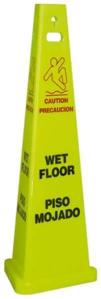 NMC - Caution - Wet Floor, 40" High, Plastic Floor Sign - English/Spanish, Cone, Red & Black on Yellow, For Restroom, Janitorial & Housekeeping - Americas Industrial Supply