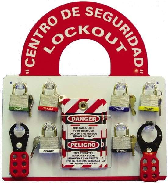 NMC - Equipped Plexiglass Tag and Padlock / Hasp Station - 14 Inch Wide x 15-1/2 Inch High, Red and White - Americas Industrial Supply