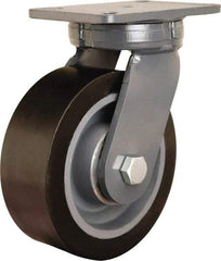 Hamilton - 8" Diam x 3" Wide x 10-1/2" OAH Top Plate Mount Swivel Caster - Polyurethane Mold on Forged Steel, 4,500 Lb Capacity, Precision Ball Bearing, 5-1/4 x 7-1/4" Plate - Americas Industrial Supply