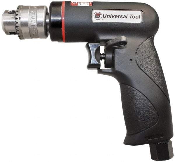 Universal Tool - 1/4" Reversible Keyed Chuck - Pistol Grip Handle, 2,600 RPM, 3.5 CFM, 0.3 hp, 90 psi - Americas Industrial Supply