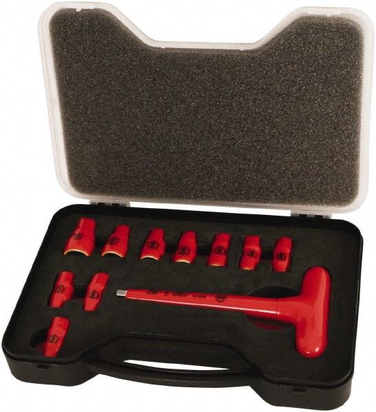 Wiha - 11 Piece 1/4" Drive Socket Set - 6 Points, 5mm to 14mm Range, Metric Measurement Standard - Americas Industrial Supply