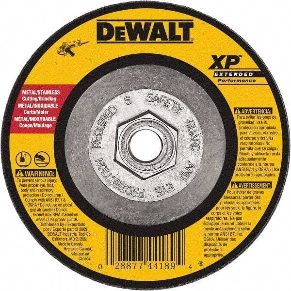 DeWALT - 24 Grit, 9" Wheel Diam, 1/8" Wheel Thickness, Type 27 Depressed Center Wheel - Zirconia Alumina, Resinoid Bond, 6,600 Max RPM, Compatible with Angle Grinder - Americas Industrial Supply
