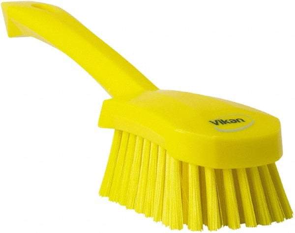 Vikan - 1.3" Bristle Length, Polyester Scrub Brush - 4-1/4" Long x 2-3/4" Wide Head, 10" OAL, Yellow, Polypropylene Block - Americas Industrial Supply