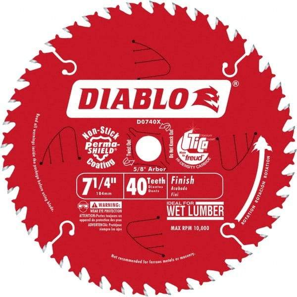 Freud - 7-1/4" Diam, 5/8" Arbor Hole Diam, 40 Tooth Wet & Dry Cut Saw Blade - Carbide-Tipped, Standard Round Arbor - Americas Industrial Supply