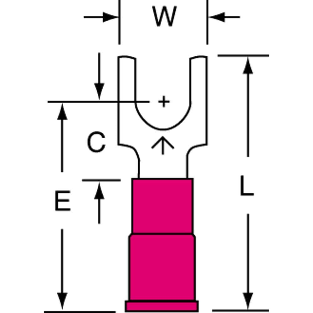 3M - #10 Stud, 22 to 18 AWG Compatible, Partially Insulated, Crimp Connection, Standard Fork Terminal - Americas Industrial Supply