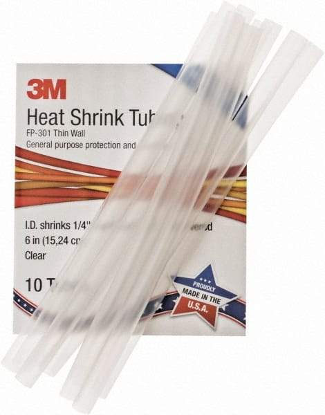 3M - 6" Long, 2:1, Polyolefin Heat Shrink Electrical Tubing - Clear - Americas Industrial Supply