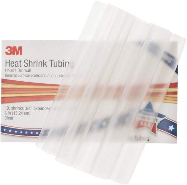 3M - 6" Long, 2:1, Polyolefin Heat Shrink Electrical Tubing - Clear - Americas Industrial Supply