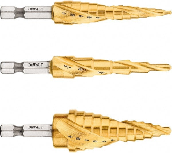 DeWALT - 19 Hole Sizes, 1/8 to 7/8" Hole Diam High Speed Steel Split Point Step Drill Bit - Americas Industrial Supply