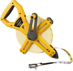 Komelon - 200' x 1/2" Yellow Fiberglass Blade Tape Measure - 1/8" Graduation, Yellow ABS Plastic Case - Americas Industrial Supply