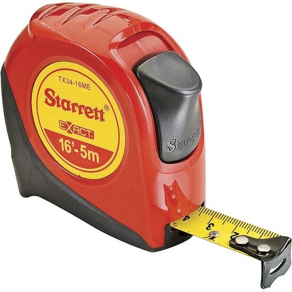 Starrett - 16' x 3/4" Yellow Blade Tape Measure - 1/16" & 1mm Graduation, S9 Graduation Style, Red Case - Americas Industrial Supply