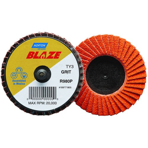 2″ Blaze Plastic Flat Mini Flap Disc TR (Type III) Type 27 40 Grit R980P Premium Ceramic Alumina - Americas Industrial Supply