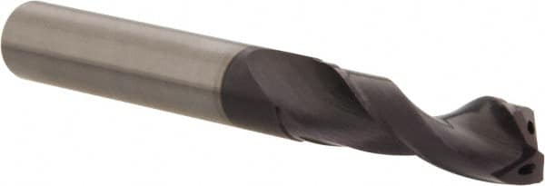 Accupro - 3/8" 140° Spiral Flute Solid Carbide Screw Machine Drill Bit - AlTiN Finish, Right Hand Cut, 35.7mm Flute Length, 89mm OAL, Standard Point, Straight Shank, Through Coolant - Americas Industrial Supply