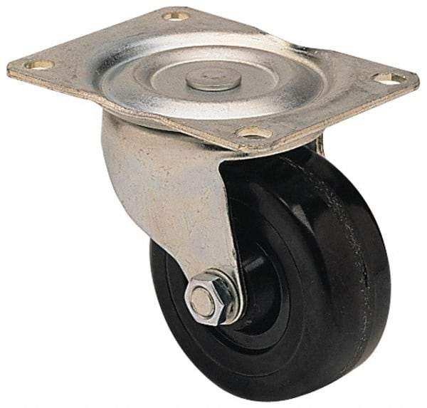 Albion - 3" Diam x 1-1/4" Wide x 3-13/16" OAH Top Plate Mount Swivel Caster - Hard Rubber, 270 Lb Capacity, Self-Lubricating Bearing, 3-1/8 x 4-1/8" Plate - Americas Industrial Supply