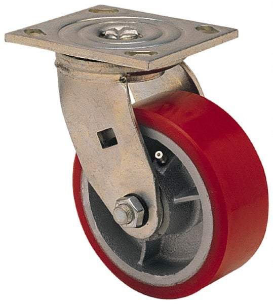 Albion - 4" Diam x 2" Wide x 5-5/8" OAH Top Plate Mount Swivel Caster - Polyolefin, 450 Lb Capacity, Roller Bearing, 3-7/8 x 4-1/2" Plate - Americas Industrial Supply