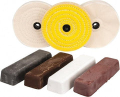 Made in USA - 6" Diam Concentric Sewn, Loose Sewn Buffing Wheel Set - 1/2, 5/8, 3/4 & 1" Arbor Hole - Americas Industrial Supply