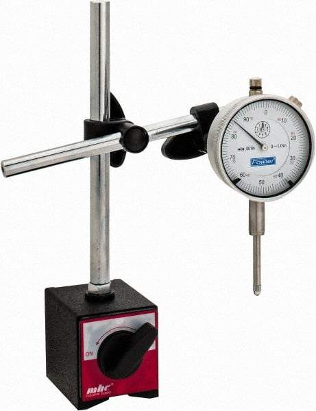 Fowler - 0.001" Graduation, 0-100 Dial Reading, Indicator & Base Kit - 1" Base Length x 1-7/8" Base Width x 2-3/8" Base Height - Americas Industrial Supply