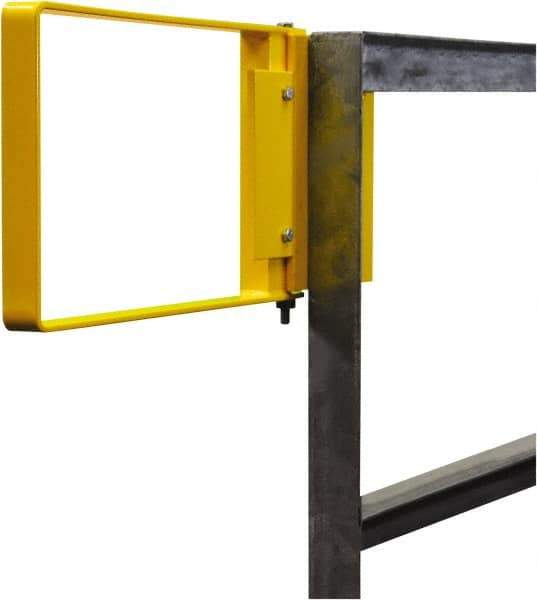 PRO-SAFE - Powder Coated Carbon Steel Self Closing Rail Safety Gate - Fits 25 to 27-1/2" Clear Opening, 1-1/2" Wide x 12" Door Height, Yellow - Americas Industrial Supply