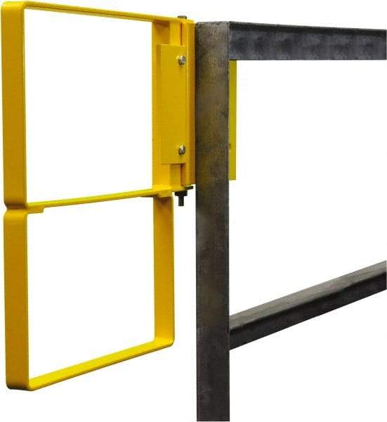 PRO-SAFE - Powder Coated Carbon Steel Self Closing Rail Safety Gate - Fits 34 to 36-1/2" Clear Opening, 1-1/2" Wide x 22" Door Height, Yellow - Americas Industrial Supply