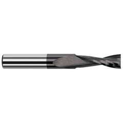 Square End Mill: 1/16'' Dia, 1/2'' LOC, 1/8'' Shank Dia, 2'' OAL, 2 Flutes, Solid Carbide Single End, Amorphous Diamond Finish, Upcut Flute, 20 ° Helix, Centercutting, RH Cut, RH Flute