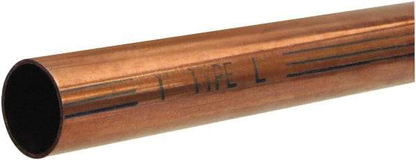 Mueller Industries - 5' Long, 1/2" OD x 0.43" ID, Grade C12200 Copper Water (L) Tube - 0.035" Wall Thickness, 0.198 Ft/Lb - Americas Industrial Supply