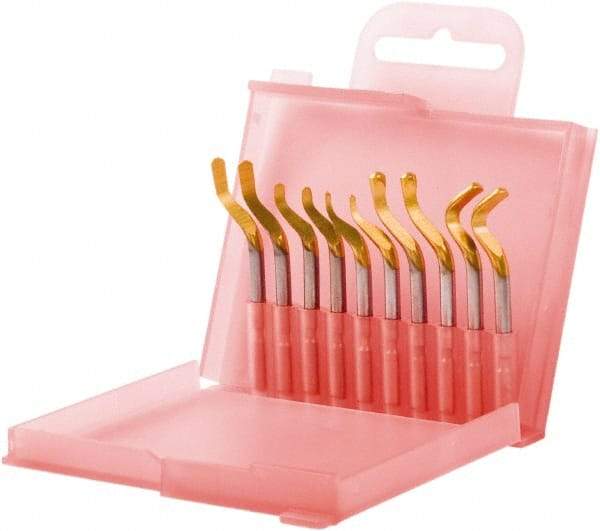 Shaviv - 12 Piece Hand Deburring Tool Set - E Blade Holder, E100P, E110P, E111P, E200P, E300P Blades, For Hole Edge, Straight Edge - Americas Industrial Supply