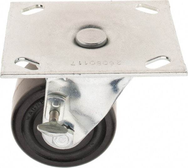 E.R. Wagner - 3" Diam x 1-3/4" Wide x 3-7/8" OAH Top Plate Mount Swivel Caster with Brake - Phenolic, 500 Lb Capacity, Roller Bearing, 3-3/4 x 4-5/8" Plate - Americas Industrial Supply