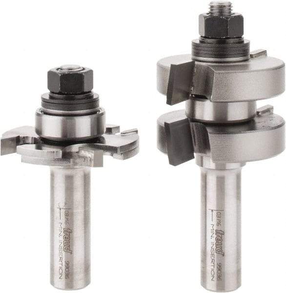 Freud - 1/4" Cut Diam, 1.3438" Length of Cut, 0 Flute Tongue & Groove Edge Profile Router Bit - Carbide-Tipped, 1/2" Shank Diam, 3-1/4" OAL, Proprietary Coating - Americas Industrial Supply