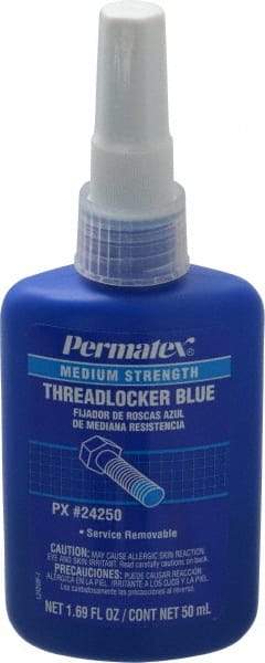 Permatex - 50 mL Bottle, Blue, Medium Strength Liquid Threadlocker - Series 242, 24 hr Full Cure Time, Hand Tool Removal - Americas Industrial Supply