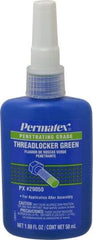 Permatex - 50 mL Bottle, Green, Liquid Medium Strength Threadlocker - Series 290, 24 hr Full Cure Time, Hand Tool, Heat Removal - Americas Industrial Supply