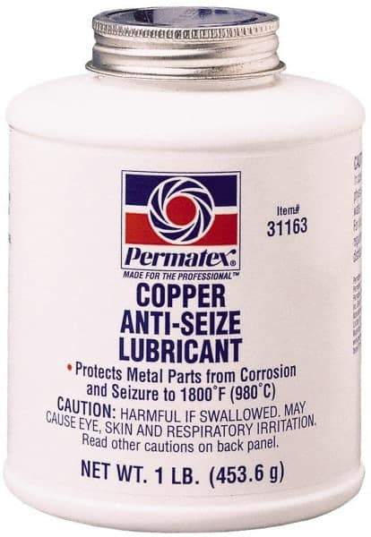 Permatex - 16 oz Bottle High Temperature Anti-Seize Lubricant - Copper, -30 to 1,800°F, Copper Colored, Water Resistant - Americas Industrial Supply