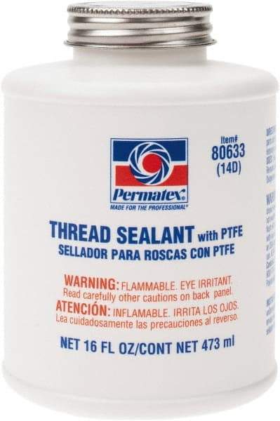 Permatex - 16 oz Brush Top Can White Thread Sealant - PTFE Based, 300°F Max Working Temp, For Use with Fittings - Americas Industrial Supply