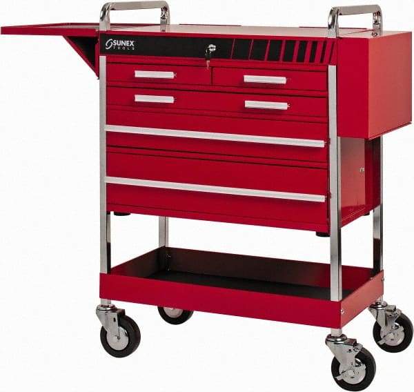 Sunex Tools - 18-1/4" Wide x 40" High x 27" Deep, 5 Drawer Tool Cart - 500 Lb Capacity, Red - Americas Industrial Supply