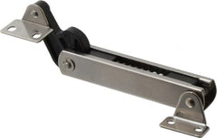 Sugatsune - 136mm OAL x 37mm Wide, 30 Lb Capacity, Spring Loaded Soft Down Lid Stay - Back Panel, 4.7mm Mounting Hole Diam, 70° Max Opening, Polished 304 Stainless Steel & Polyacetal - Americas Industrial Supply