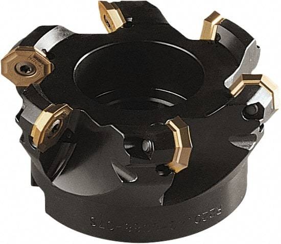 Seco - 75mm Cut Diam, 22mm Arbor Hole, 5mm Max Depth of Cut, 43° Indexable Chamfer & Angle Face Mill - 4 Inserts, OF.. 0704 Insert, Right Hand Cut, 4 Flutes, Through Coolant, Series OctoMill - Americas Industrial Supply