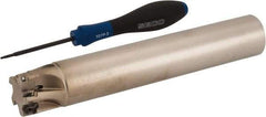 Seco - 1-1/4" Cut Diam, 0.354" Max Depth of Cut, 1-1/4" Shank Diam, 7.677" OAL, Indexable Square Shoulder End Mill - XO.X 10T3.. Inserts, Cylindrical Shank, 90° Lead Angle, Through Coolant, Series Turbo 10 - Americas Industrial Supply