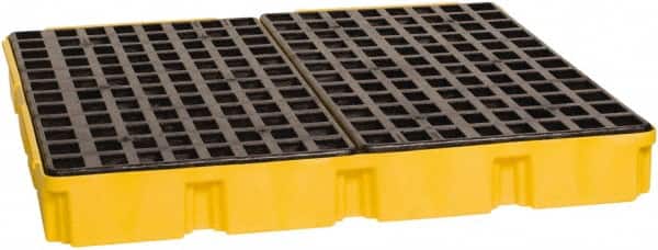 Eagle - 61 Gal Sump, 10,000 Lb Capacity, 4 Drum, Polyethylene Platform - 52-1/2" Long x 51-1/2" Wide x 6-1/2" High, Yellow, Liftable Fork, Drain Included, Low Profile, Vertical, 2 x 2 Drum Configuration - Americas Industrial Supply