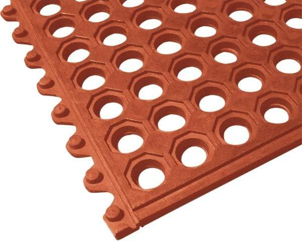PRO-SAFE - 3' Long x 3' Wide x 5/8" Thick, Anti-Fatigue Modular Matting Tiles - Male, 1 Interlocking Side, Red, For Dry & Wet Areas - Americas Industrial Supply