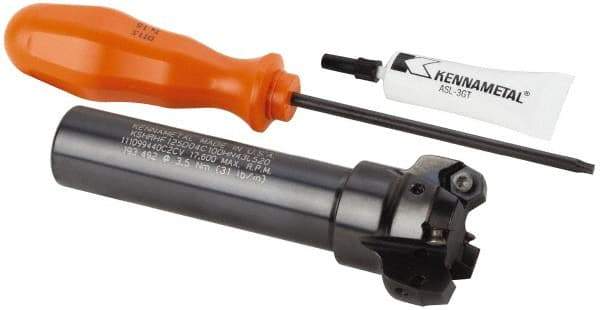 Kennametal - 1.768" Cut Diam, 0.065" Max Depth, 1" Shank Diam, Cylindrical Shank Indexable High-Feed End Mill - Screw Holding Method, HNGJ0604ANENLD Insert, KSHR Toolholder, Through Coolant - Americas Industrial Supply