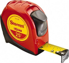 Starrett - 25' x 1" Yellow Blade Tape Measure - 1/16" Graduation, S1 Graduation Style, Red Case - Americas Industrial Supply