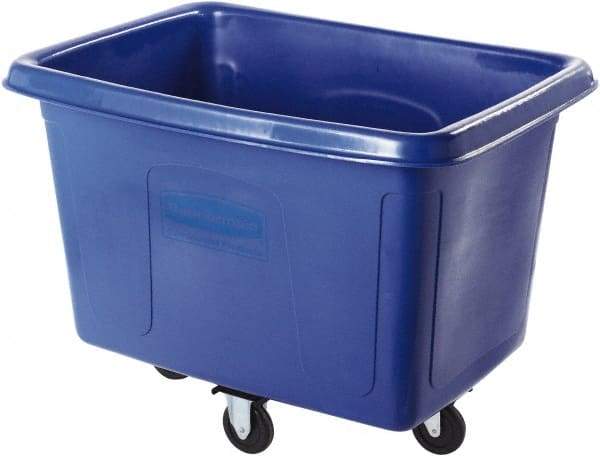 Rubbermaid - 400 Lb Load Capacity, 12 Cu Ft, 9.6 Bushels, Polyethylene Cube Truck - 28" Wide x 42-3/4" Long x 33" High, Dark Blue - Americas Industrial Supply