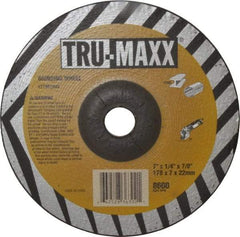 Tru-Maxx - 24 Grit, 7" Wheel Diam, 1/4" Wheel Thickness, 7/8" Arbor Hole, Type 27 Depressed Center Wheel - Aluminum Oxide, 8,600 Max RPM, Compatible with Angle Grinder - Americas Industrial Supply